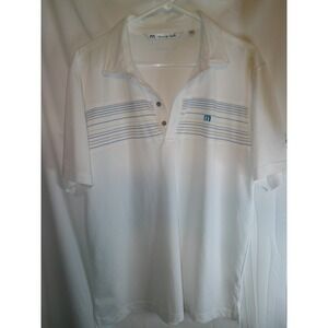 Travis Mathew‎ Golf Polo Shirt Striped Athletic Casual White Blue L